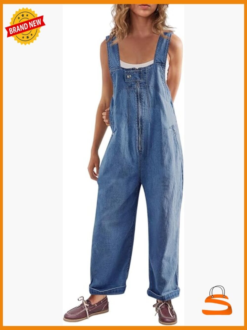 Wide Leg Denim Overalls - Sleeveless Jumpsuit with Pockets